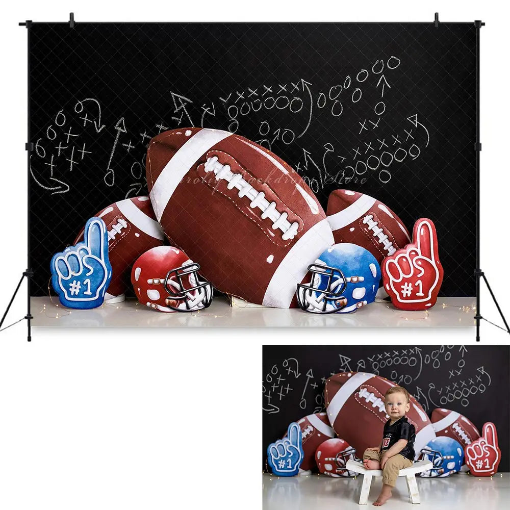 Sports Theme Birthday Backdrop Kickoff Time Boys Kids Cake Smash Photography Props Child Adult Studio Backgrounds