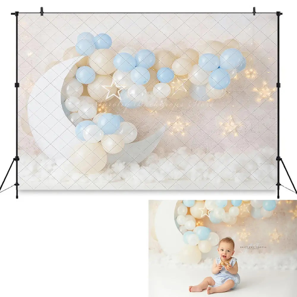 Over the Moon Dreams Photo Backdrop Balloon Arch Kids Baby Cake Smash Photocall Decors Girls Adult Birthday Studio Backgrounds