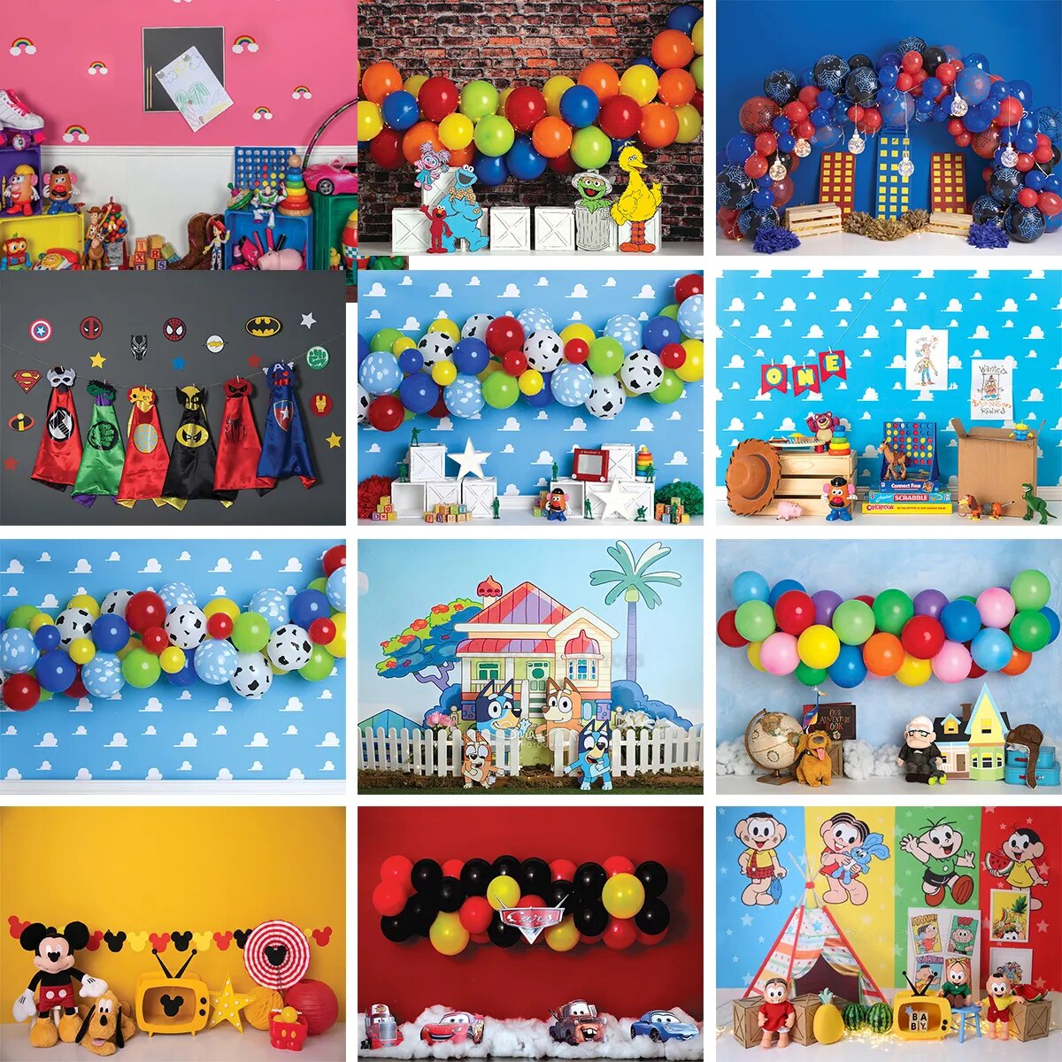 Toy Theme Birthday Backdrop Kids Baby Photocall Props Party Balloons Cartoon Backgrund Child Photostudio