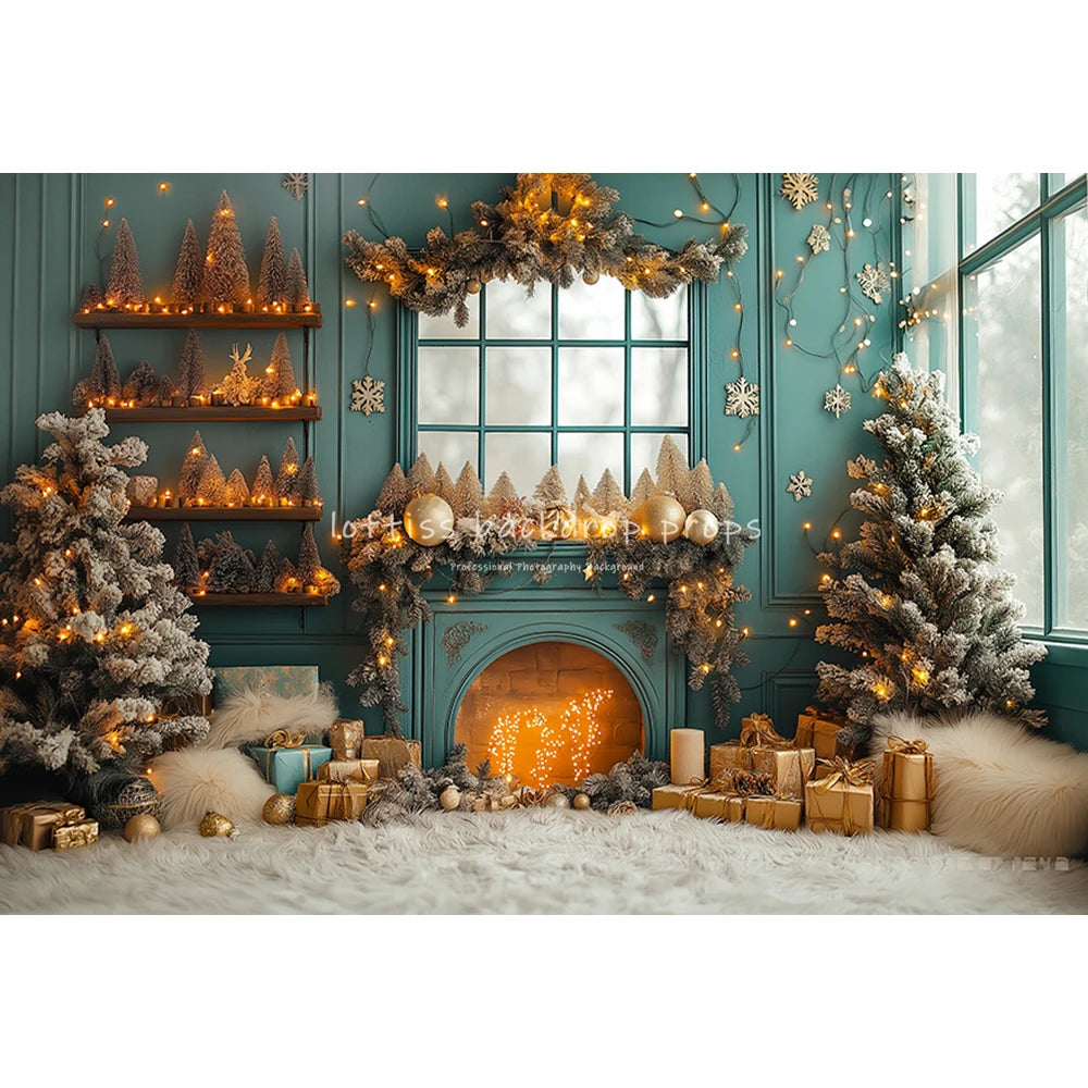 Christmas Windows Fireplace Backdrops Kids Adult Photography Child Photocall Xmas Trees Wreath Curtains Winter Backgrounds