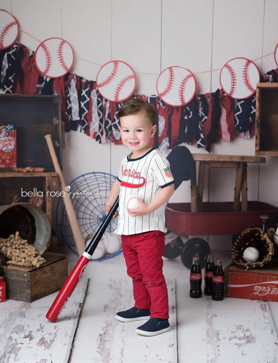 Little Slugger Baseball Backdrops Boy Portrait Props Kids Baby Cake Smash Photography Birthday Party Child Sports Background