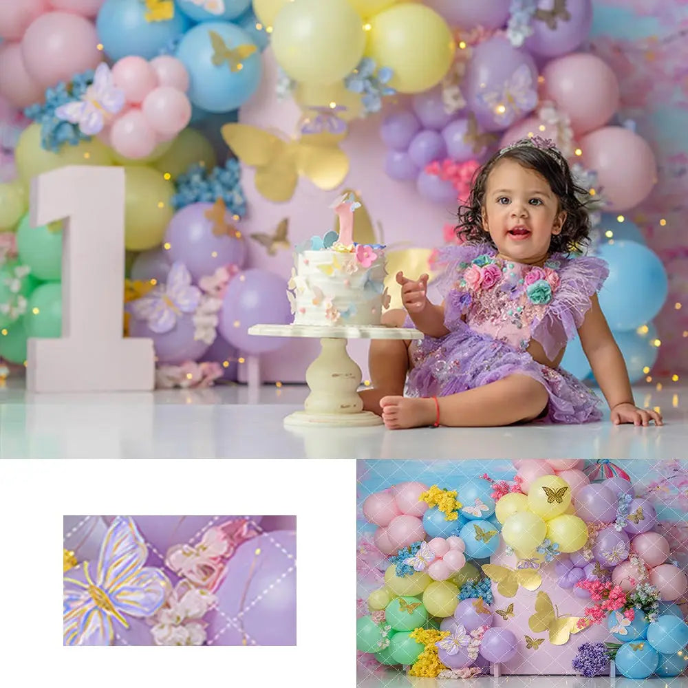 Butterfly Birthday Arch Photography Backdrop Kids Baby Cake Smash Photocall Decors Balloon Garland Child Girls Adult Backgrounds