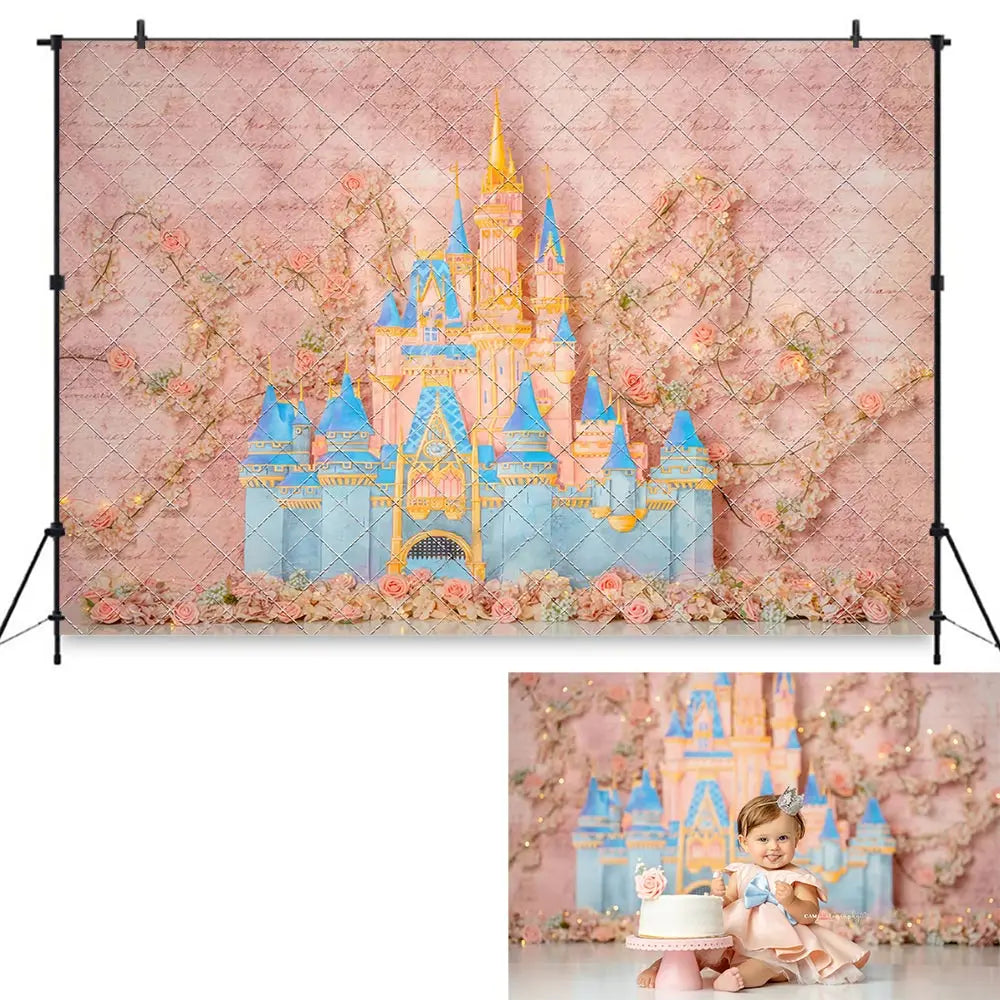 Pink Castle Princess Birthday Party Backdrop Girls Adult Photocall Decors Kids Baby Cake Smash Photography Props