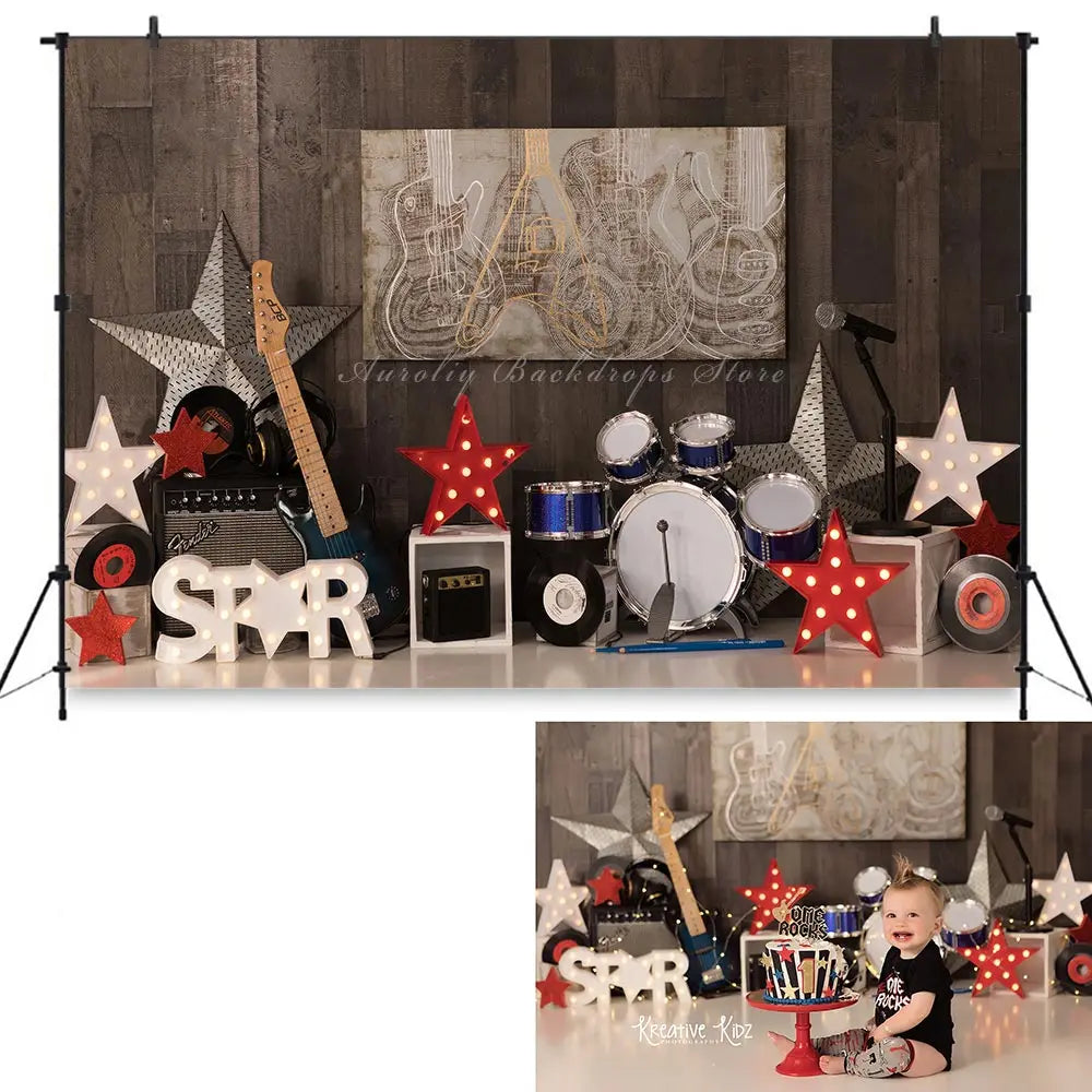 Rock Hotel Photography Backdrop Super Star Child Adult Birthday Photo Shoot Backgrounds Kids Baby Cake Smash Photocall Decors