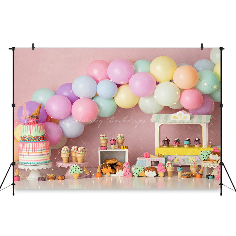 Rainbow Balloons Backdrops Kids Baby Cake Smash Photography Props Child Girls Photocall Decor Birthday Studio Backgrounds