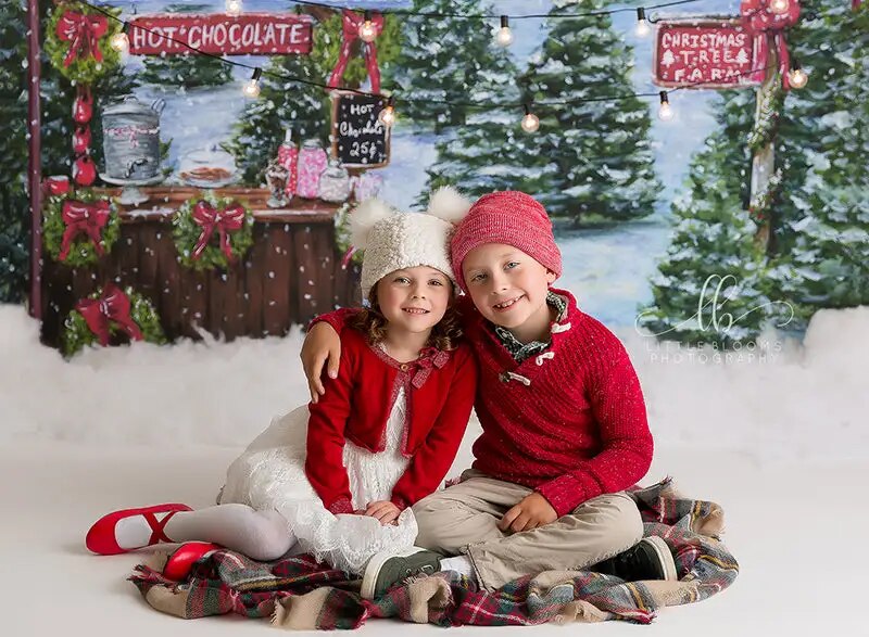 Hot Chocolate Stand Xmas Backdrop Kids Adult Winter Photography Baby Birthday Cake Smash Decors Christmas Forest Background