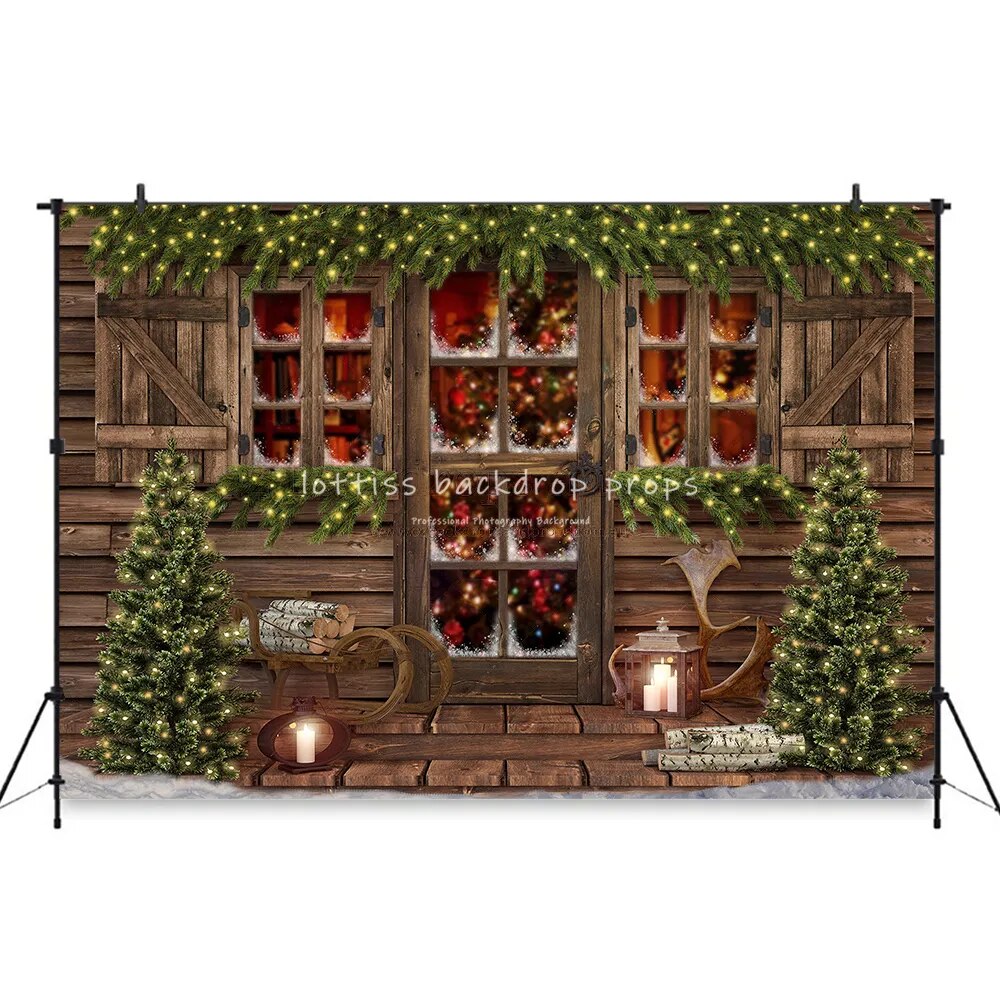 Christmas Old Wooden House Background Festival Windows Backdrops Gifts Children Baby Photocall Adult Photostudio Props