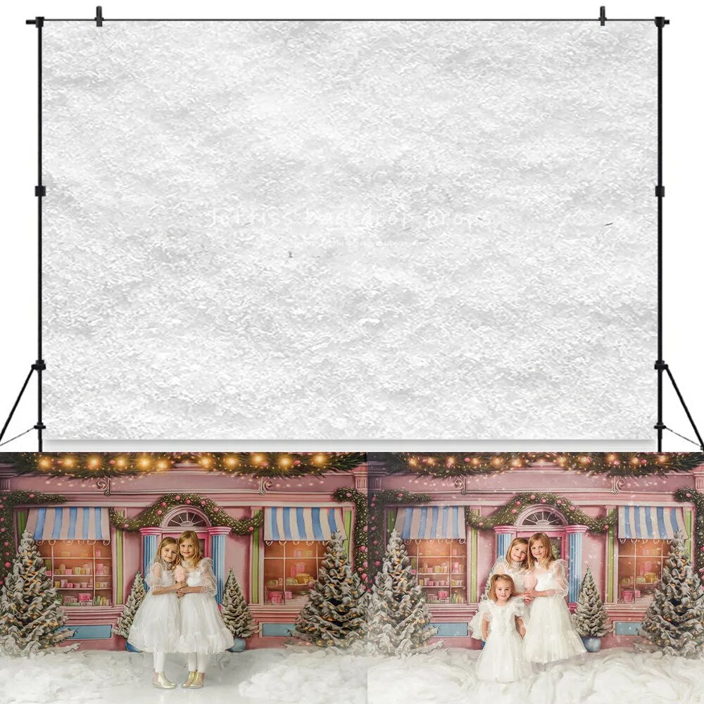 Foresty Sweet Shop Xmas Backdrops Kids Girl Photography Props Child Adult Winter Christmas Pink Snowy Store Front Background