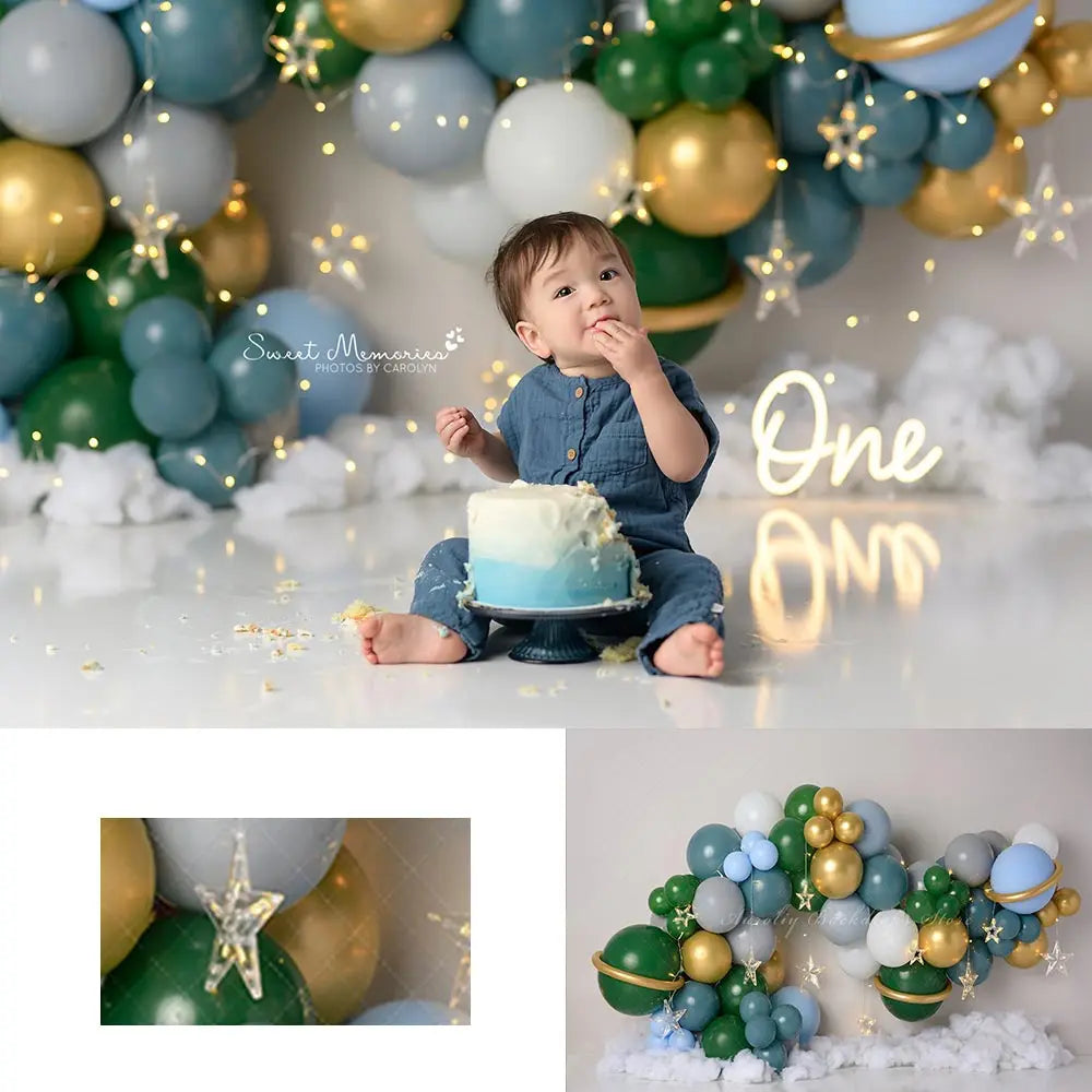 Modern Space Balloons Garland Backdrop Kids Baby 1st Birthday Party Decors Child Boys Cake Smash Photography Backgrounds