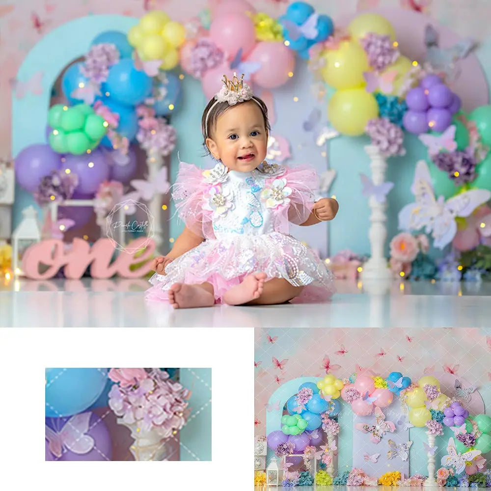 My Sweet Butterfly Backdrop Floral Balloon Arch Kids Baby Cake Smash Photography Props Child Girls Adult Birthday Backgrounds