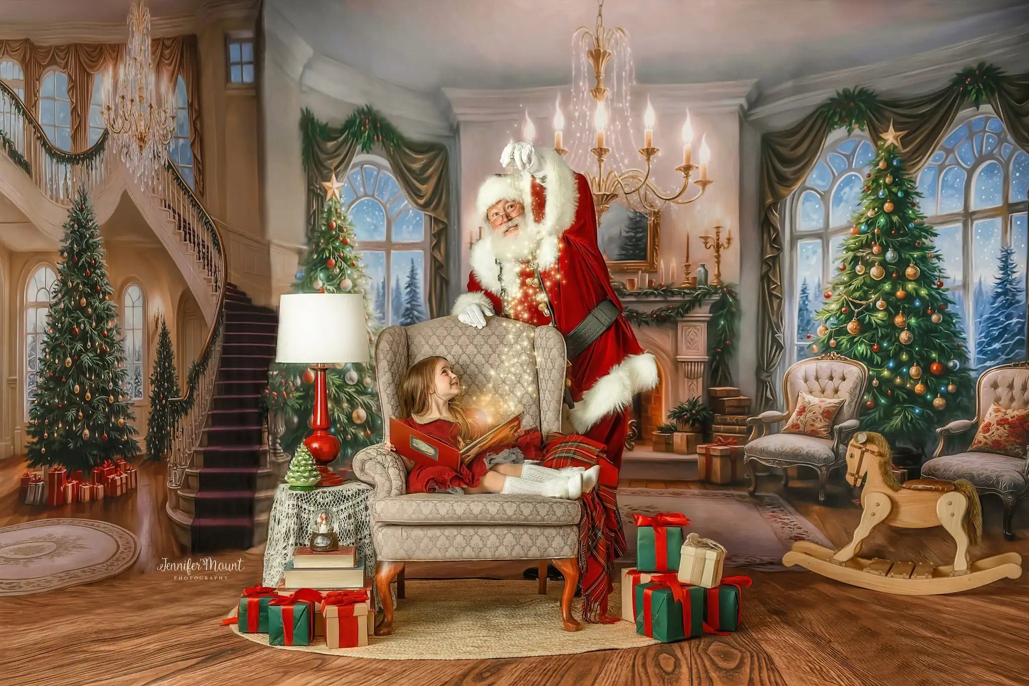 Majestic Christmas Parlor Photography Backdrop Christmas Fireplace Kids Baby Cake Smash Photocall Decors Child Adult Backgrounds