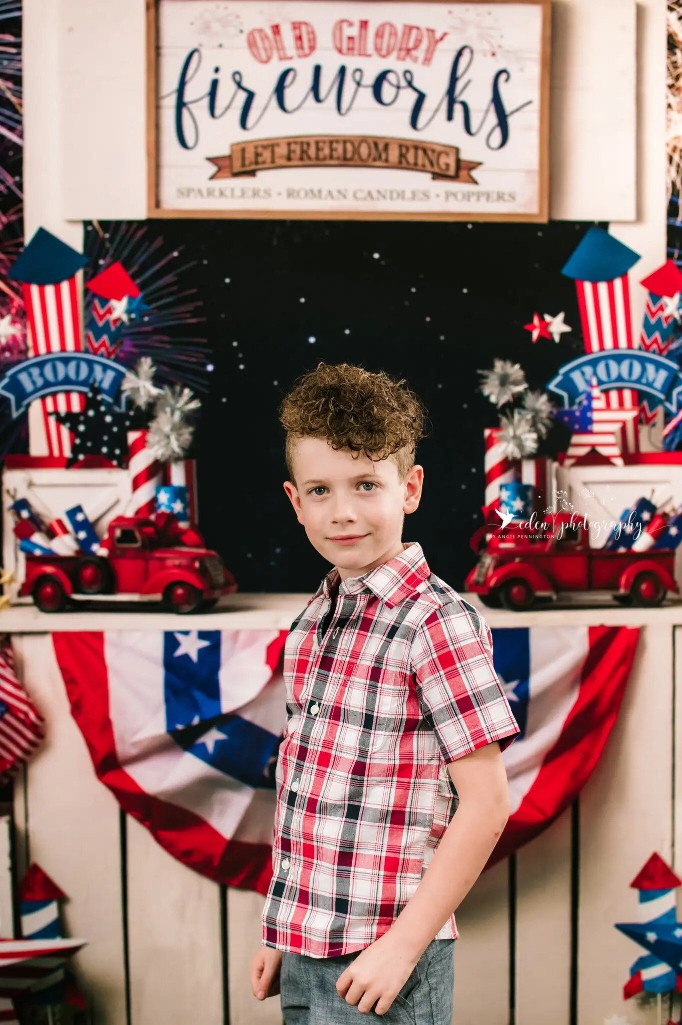 Old Glory Fireworks Stand Backdrops Kids Baby Photography Birthday Props Cake Smash Banner Child Photostudio Background