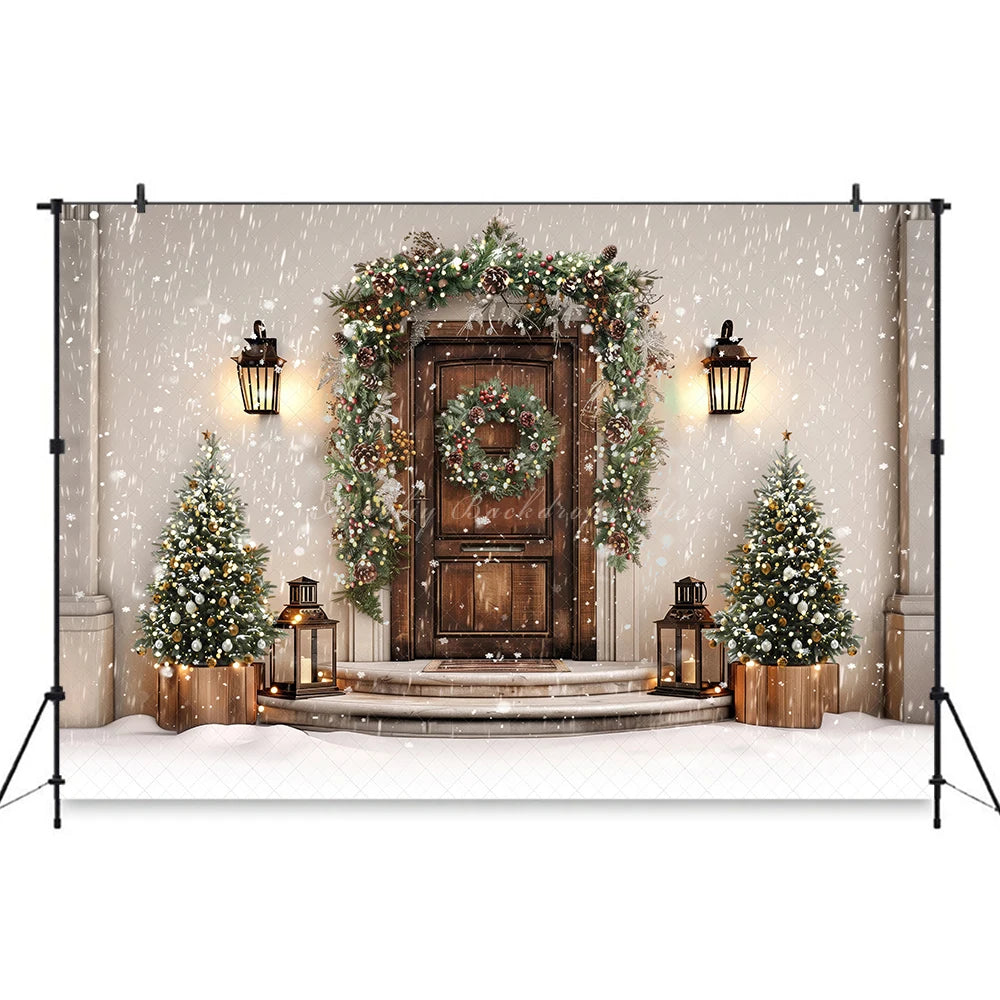 Christmas Greenhouse Backdrop Winter Cozy Courtyard Door With Lights Baby Kids Portrait Family Party Photocall Photograhy Decors