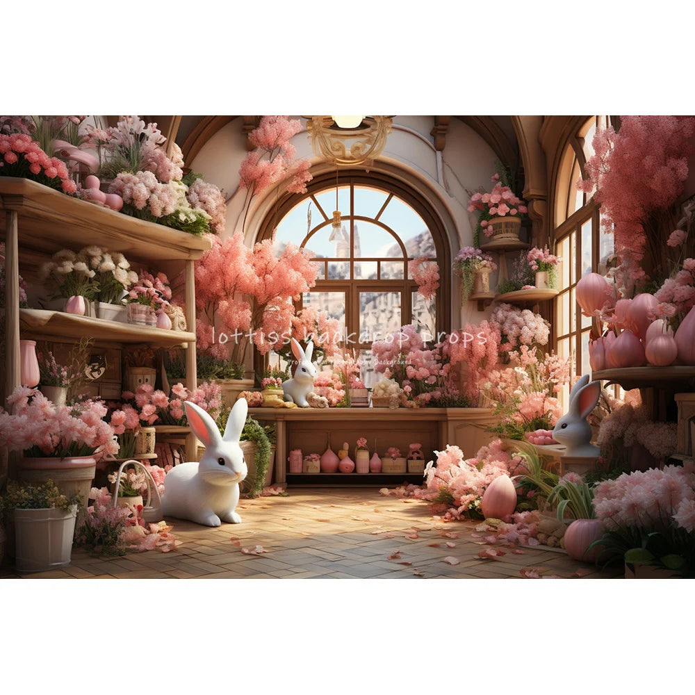 Easter Bunny House Backdrops Kids Baby Photography Child Adult Photocall Decors Spring Windows Floral House Front Backgrounds