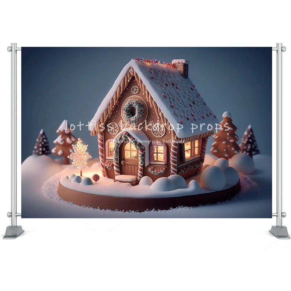 Christmas Backdrop Winter Santa Claus Boots Candy House Snow Forest Tree Farm Family Portrait Photography Background