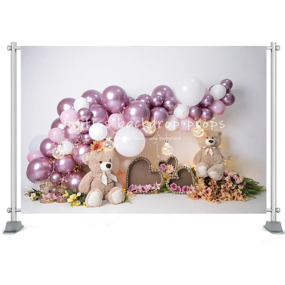 Toy Bear Photography Background Baby Shower Balloons Party Newborn Cake Smash Poster Kids Portrait Backdrop Family Photocall