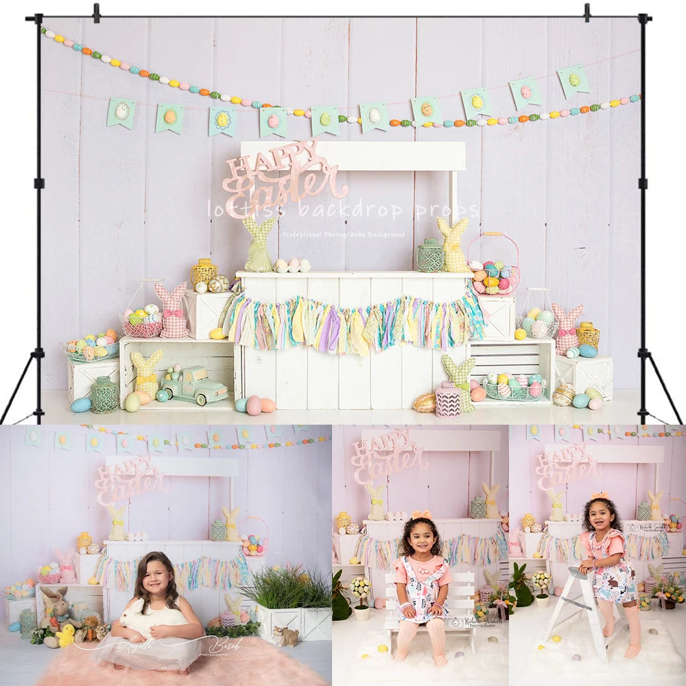 Spring Easter Backdrops Kids Girl Photography Child Birthday Cake Smash Photocall Decors Garden Bunny Eggs Backgrounds