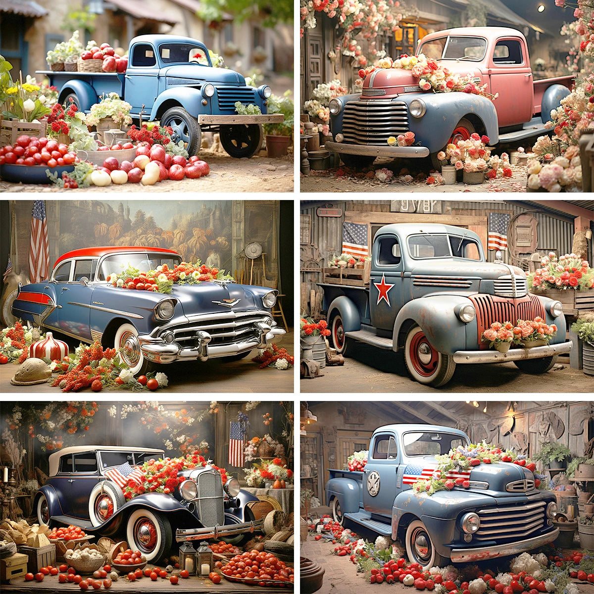 Independence Day Backdrops Fruits Truck Kids Baby Photography Props Child Adult Photocall Floral National Day Background