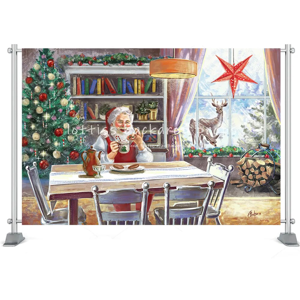 Christmas Santa Photography Backdrops Family Store Festival Decors Adult Kids Photocall Props Winter Snowfield Gift Photostudio