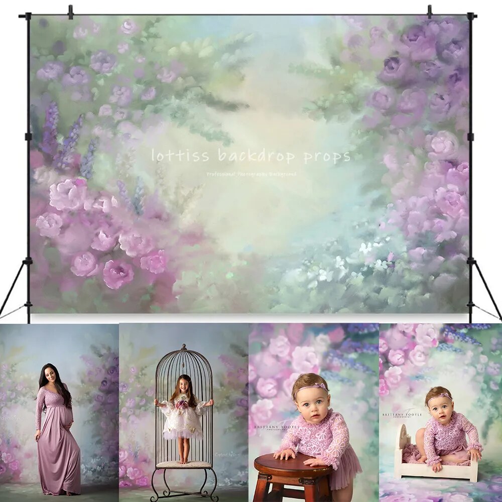 Fine Art Flower Backdrop Child Gril Portrait Pregnant Woman Photocall Photostudio Props Pink Floral Garden Background