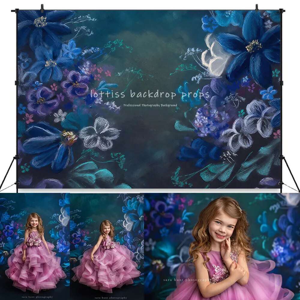 Art Floral Backdrops Kids Pregnant Woman Portrait Photography Hand Painting Flower Background Purple Flowers Baby Photostudio