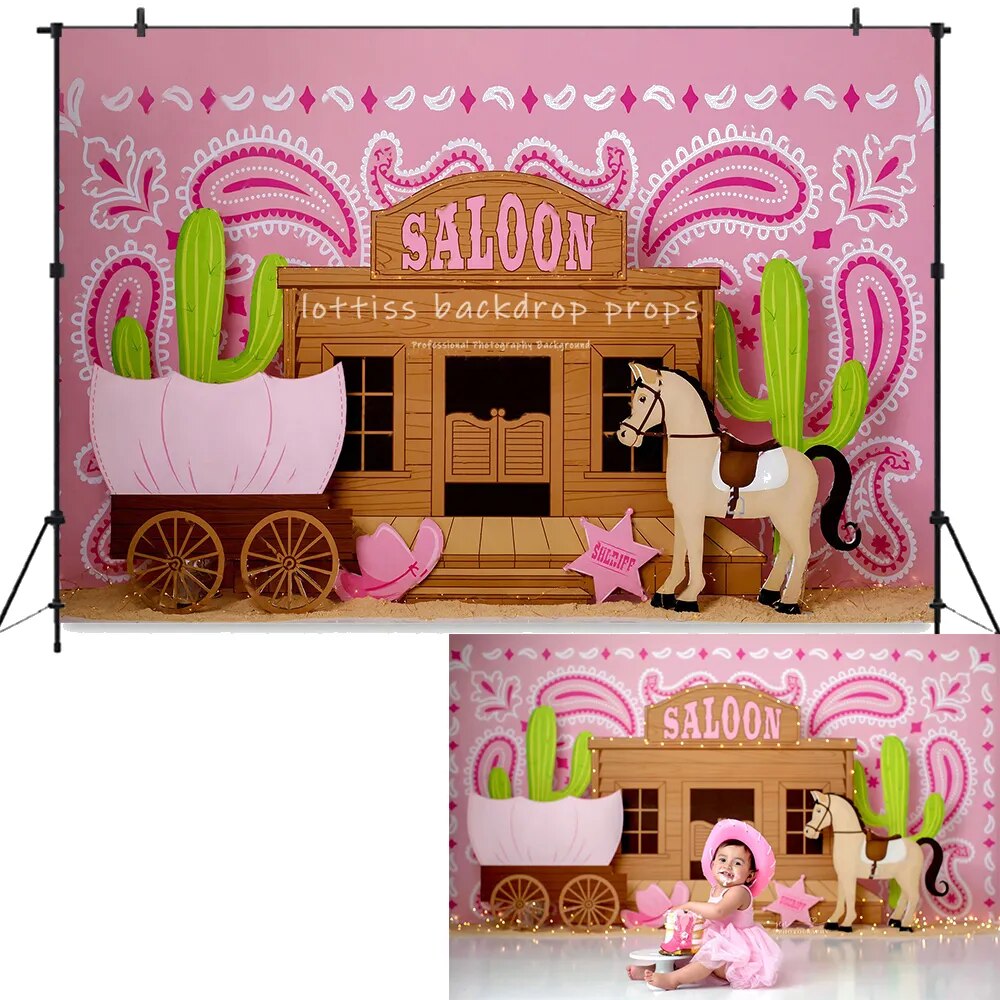 Arrière-plan de désert de Cowgirl, décor de gâteau pour enfants, Smash, décor d'anniversaire pour bébé, Cowboy pour enfants et adultes, arrière-plan de carnaval du mexique 