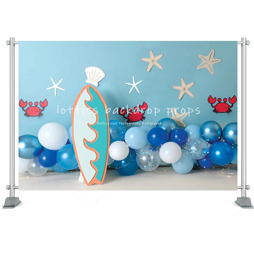 Boat Undersea Theme Backdrop Kids Cake Smash Props Fish Coral Jellyfish Captain Boy Birthday Background Baby Photostudio Props