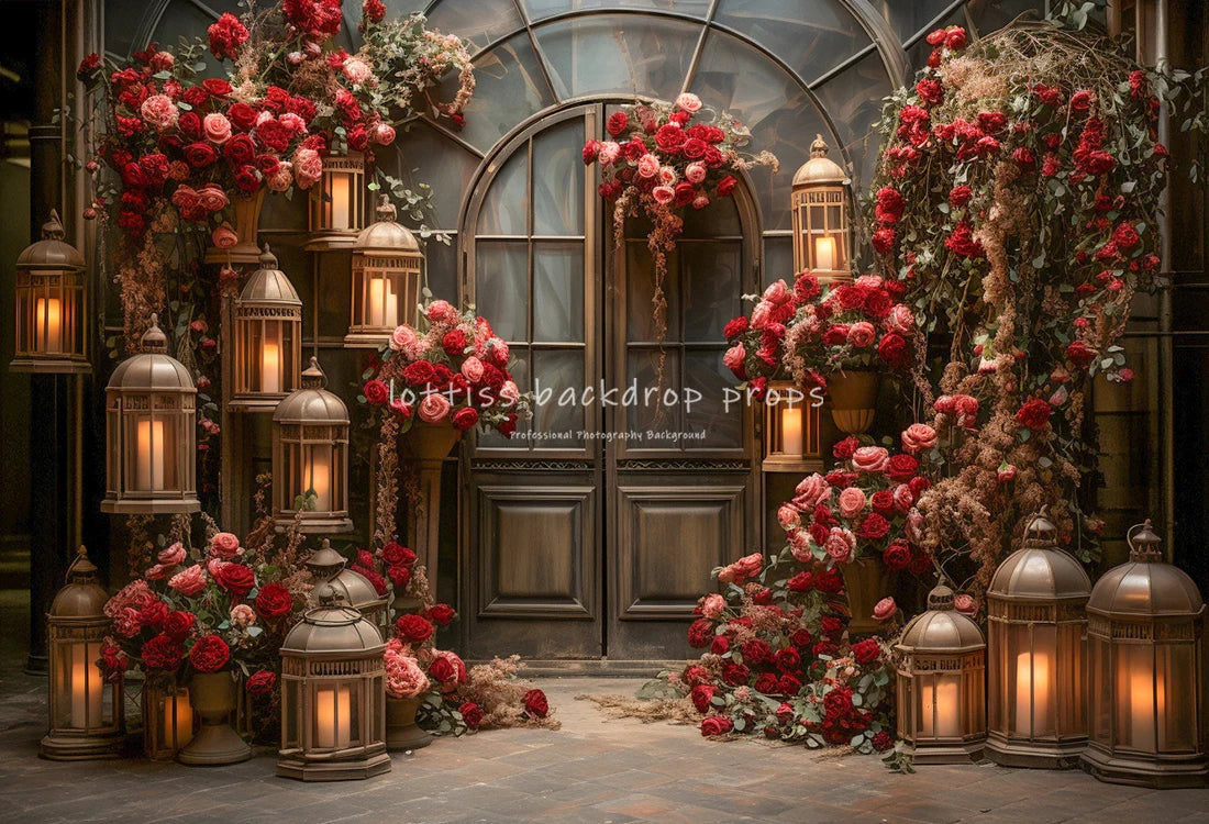 Rose Castle Valentine's Day Backdrops Kids Girl Photography Child Adult Photocall Decors Floral Wooden Door Backgrounds