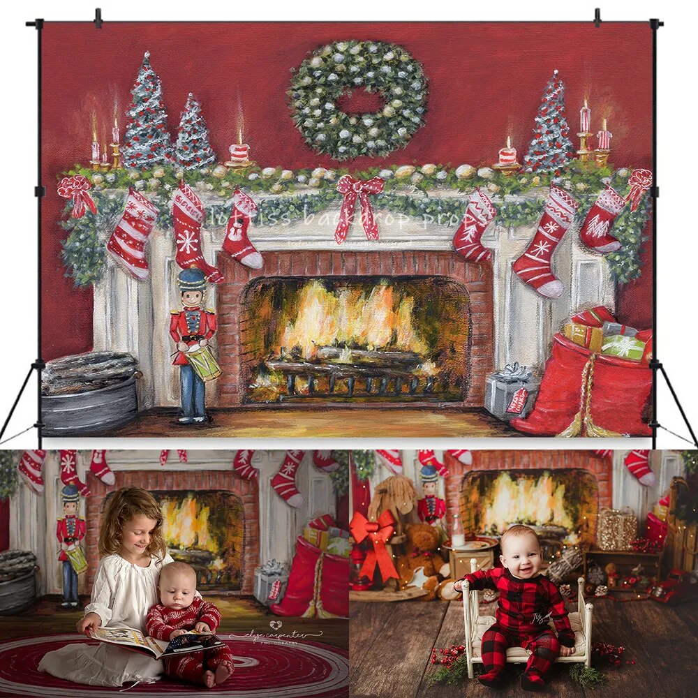 Christmas Fireplace Backdrops Kids Adult Photography Child Baby Cake Smash Birthday Xmas Santa Winter Festival Background