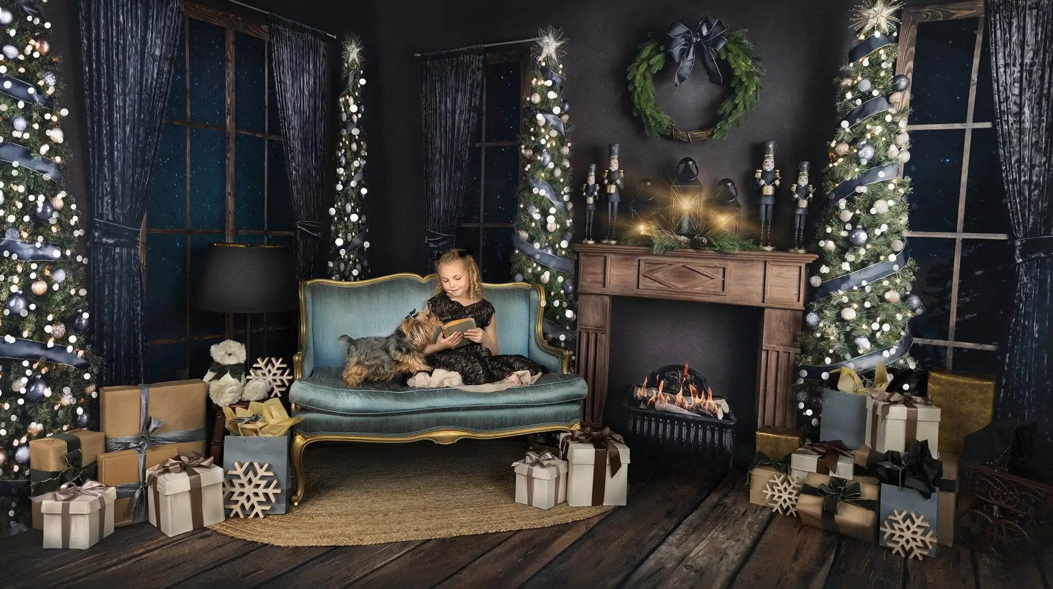 Holiday Mood Xmas Fireplace Backdrops Adult Kids Portrait Props Christmas Living Room Background Baby Children Photostudio