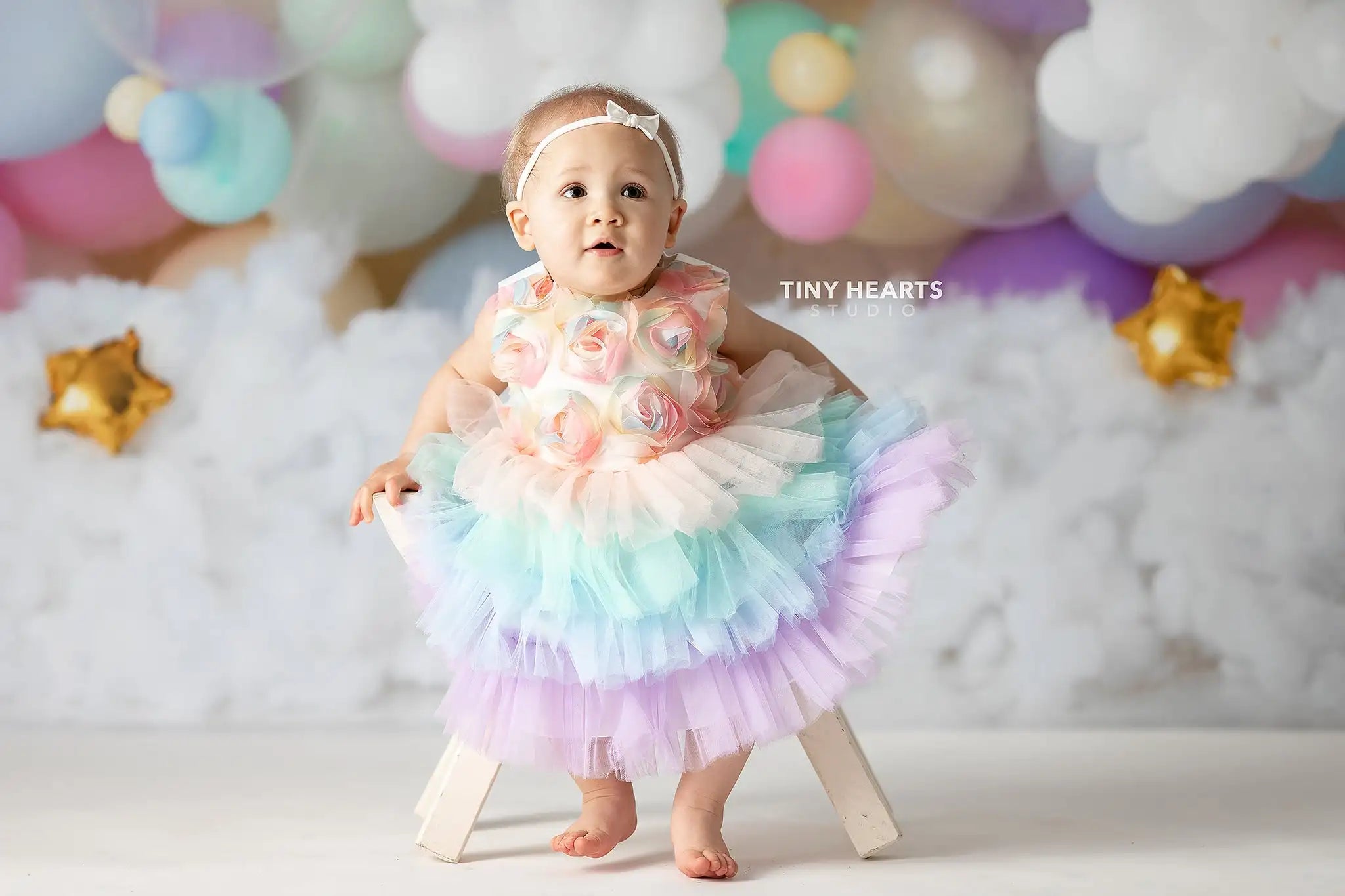 Rainbow Balloons Backdrops Kids Baby Cake Smash Photography Props Child Girls Photocall Decor Birthday Studio Backgrounds