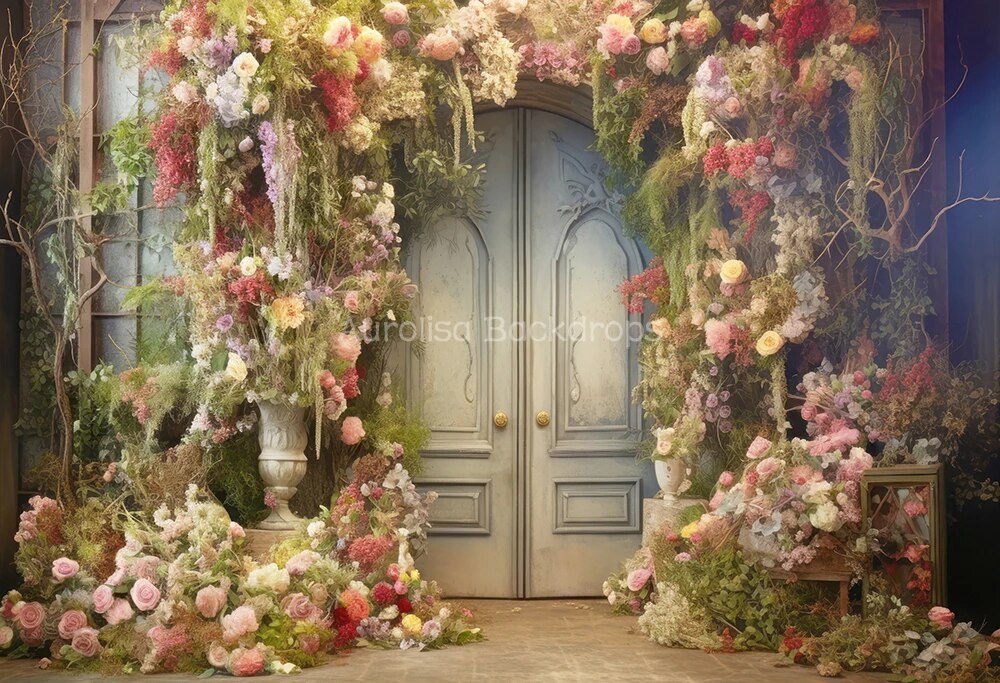 Garden Doors Backdrops Kids Baby Spring Photography Props Child Adult Girl Photocall Country Pink Rose Floral Bunny Background