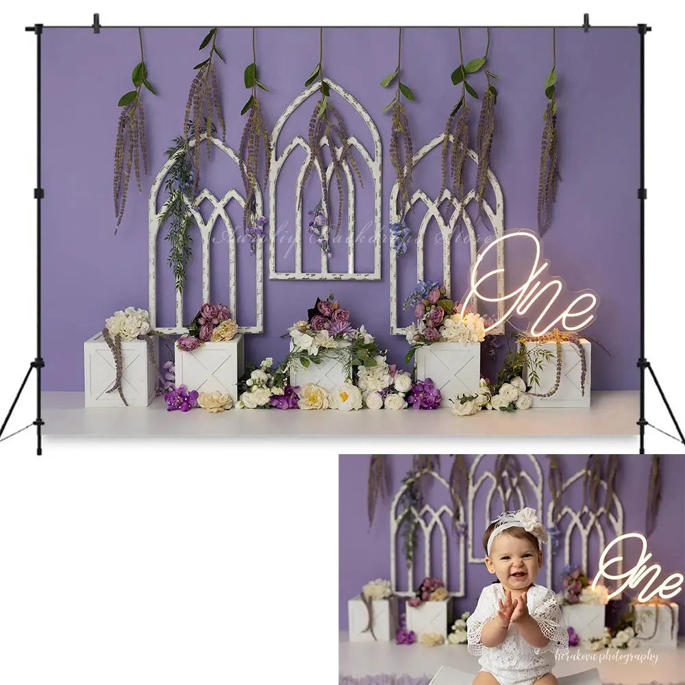 Wisteria Whisper Backdrop Balloon Arch Kids Baby Cake Smash Photography Props Child Girls Adult Birthday Studio Backgrounds