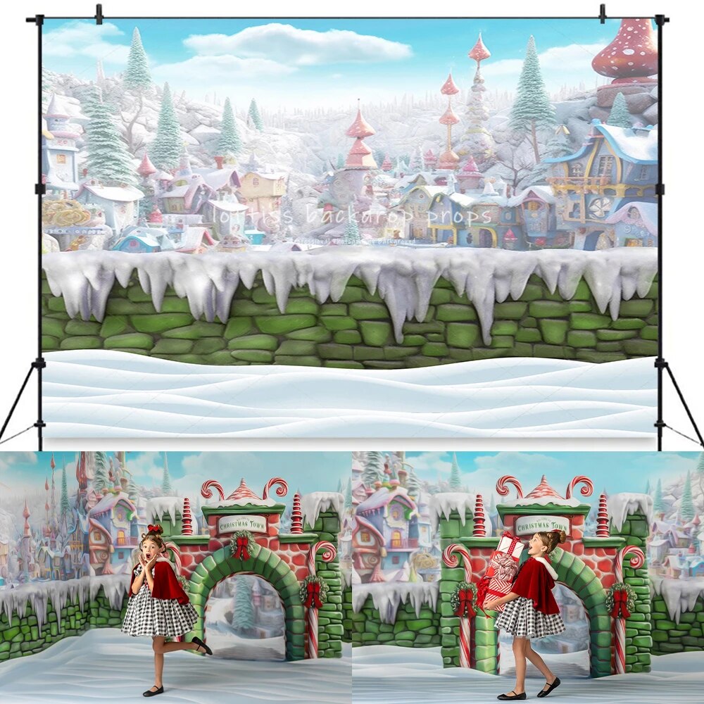 Welcome to Whoville Christmas Town Backdrops Kids Baby Photography Child Adult Photocall Xmas Snowy Castle Background