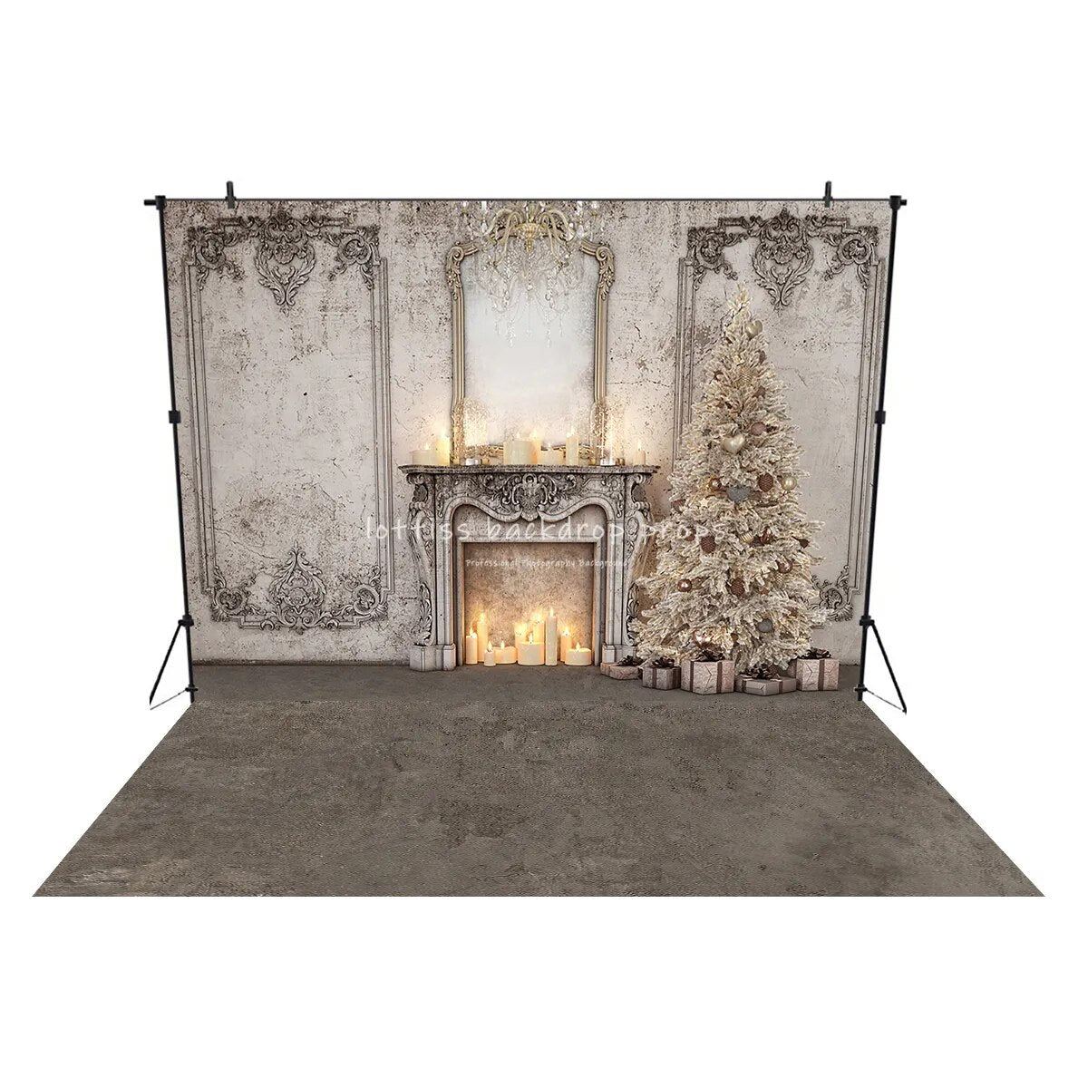 Winter Christmas Fireplace Backdrop Child Family Portrait Props Adult Baby Festival Photostudio Retro Wall Xmas Trees Background