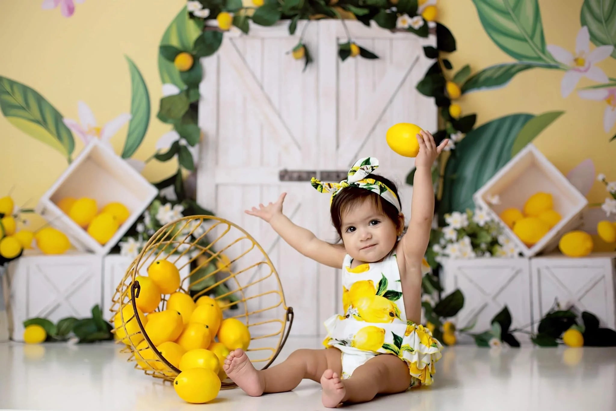 Lemonade Time Backdrop White Wooden Door Kids Baby Cake Smash Photography Props Child Girls Adult Birthday Photo Backgrounds