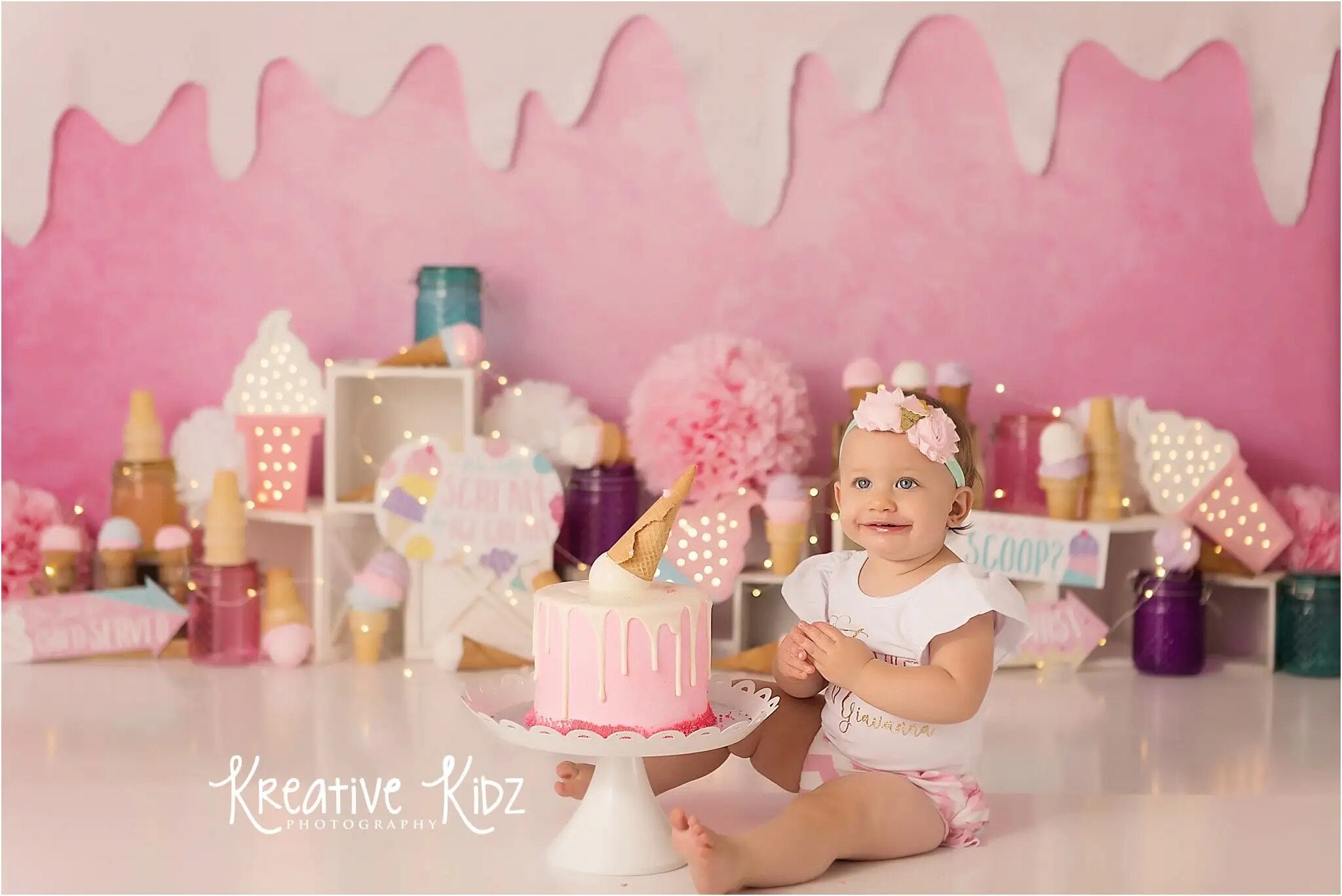 Ice Cream Cart Backdrops Kids Baby Cake Smash Birthday Props  Child Baby Photography Decors Leamon Fruits Background