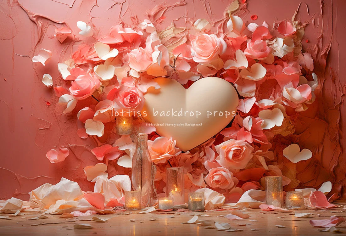 Pink Heart Valentine's Day Backdrops Kids Girl Photography Props Child Dating Photocall Decors Brick Wall Valentine Backgrounds