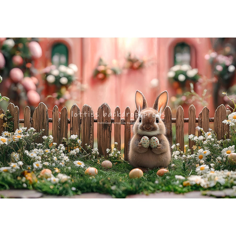 Easter Pink Sky Bunnies Farm Backdrops Kids Baby Birthday Cake Smash Photocall Child Wooden Cottage Carrots Backgrounds