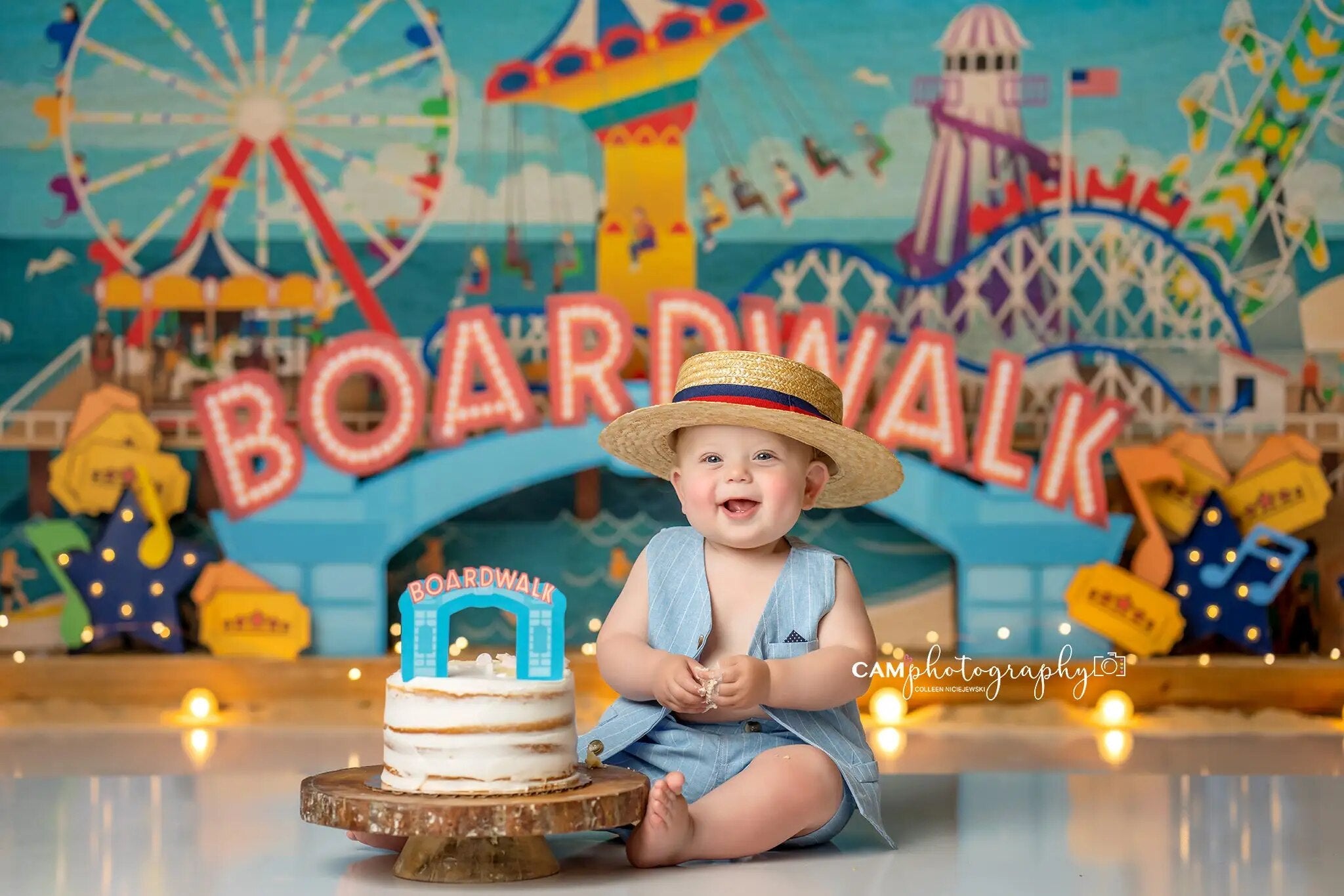 Summer Cirlcus Backdrops Kids 1st Cake Smash Child Photography Props Ferris Wheel Zoo Background For Baby Photostudio Banner