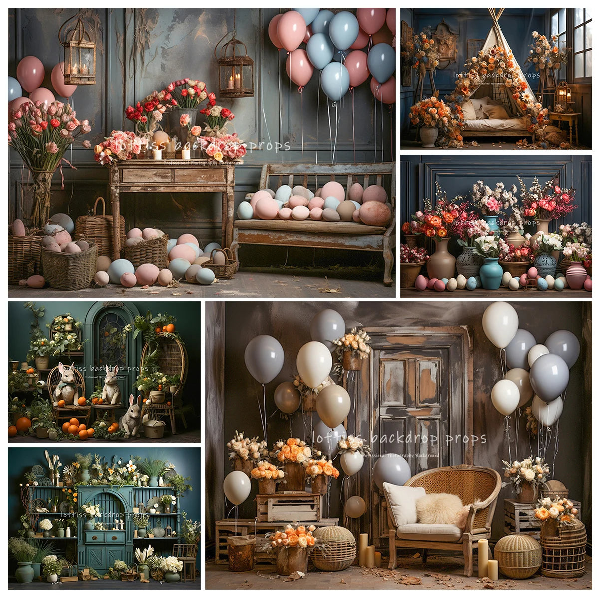 Easter Bunny Room Backdrops Kids Baby Photography Child Adult Photocall Decors Floral Vases Eggs Retro House Backgrounds