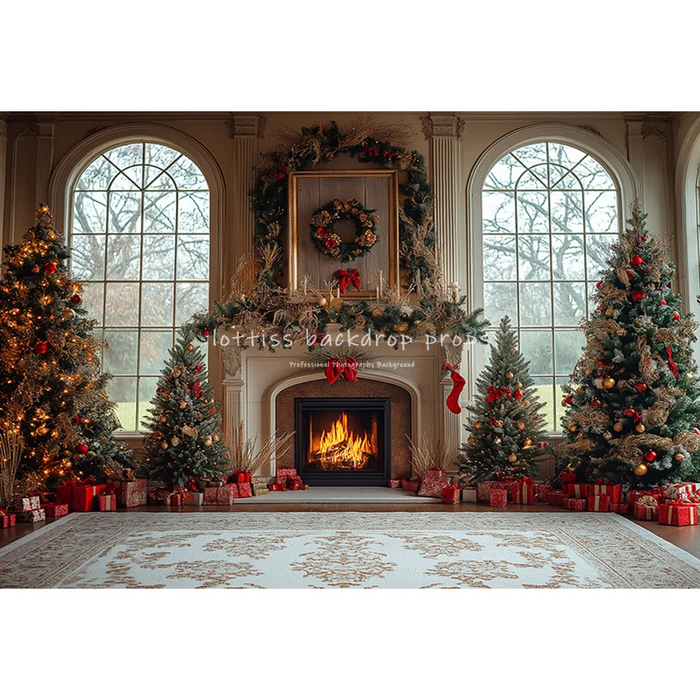 Santa Fireplace Living Room Backdrops Kids Adult Photography Child Baby Photocall Retro Castle Christmas Backgrounds