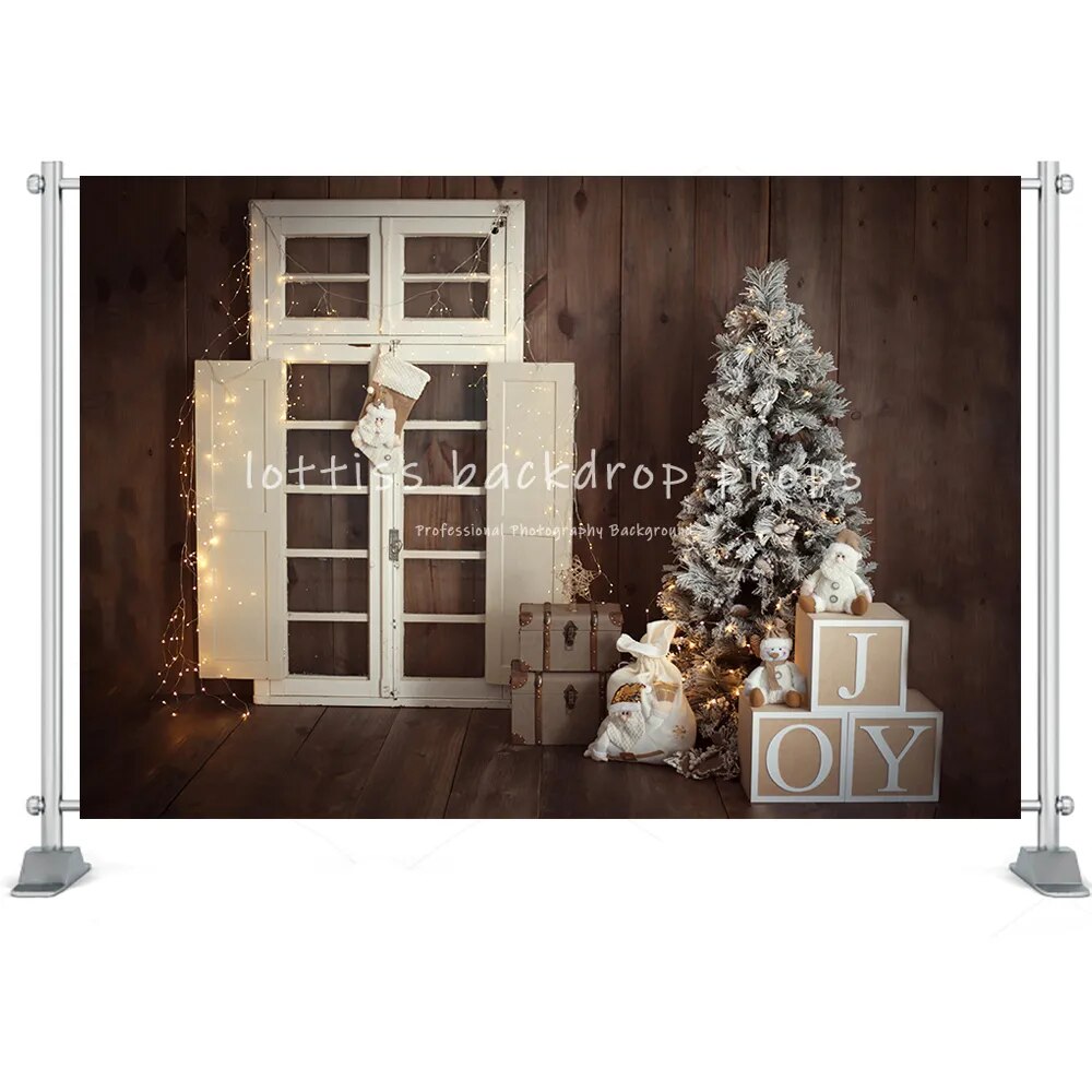 Christmas Window Door Photography Backdrop Xmas New Year Kids Children Portrait Family Photocall Photo Studio Background