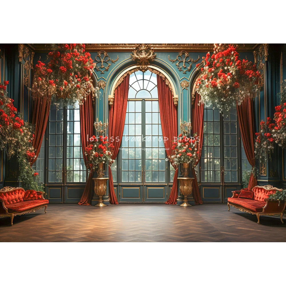 Castle Spring Photography Backdrops Kids Adult Photocall Decors Child Pregnant Photo Red Curtains Windows Floral Backgrounds