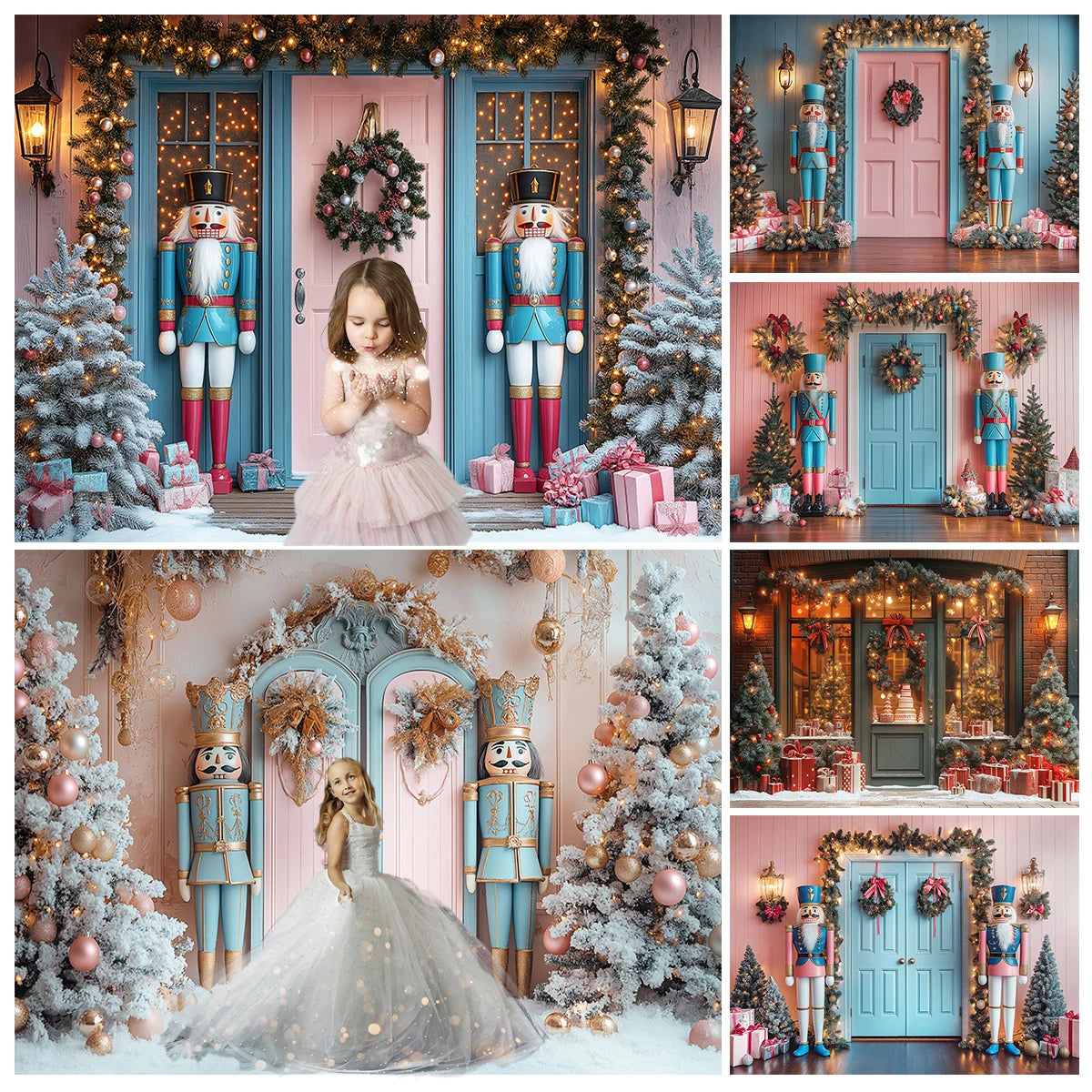 Christmas Nutcracker Store Backdrops Kids Adult Photography Child Baby Photocall Winter Xmas Trees Street House Backgrounds