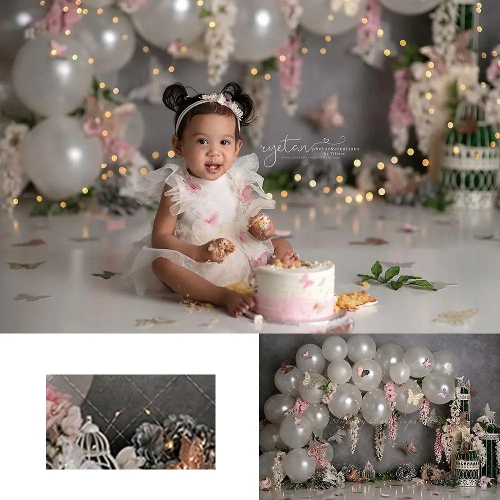 Wisteria Wishes Photography Backdrop Balloon Arch Kids Baby Cake Smash Photocall Decors Child Adult Photo Studio Backgrounds