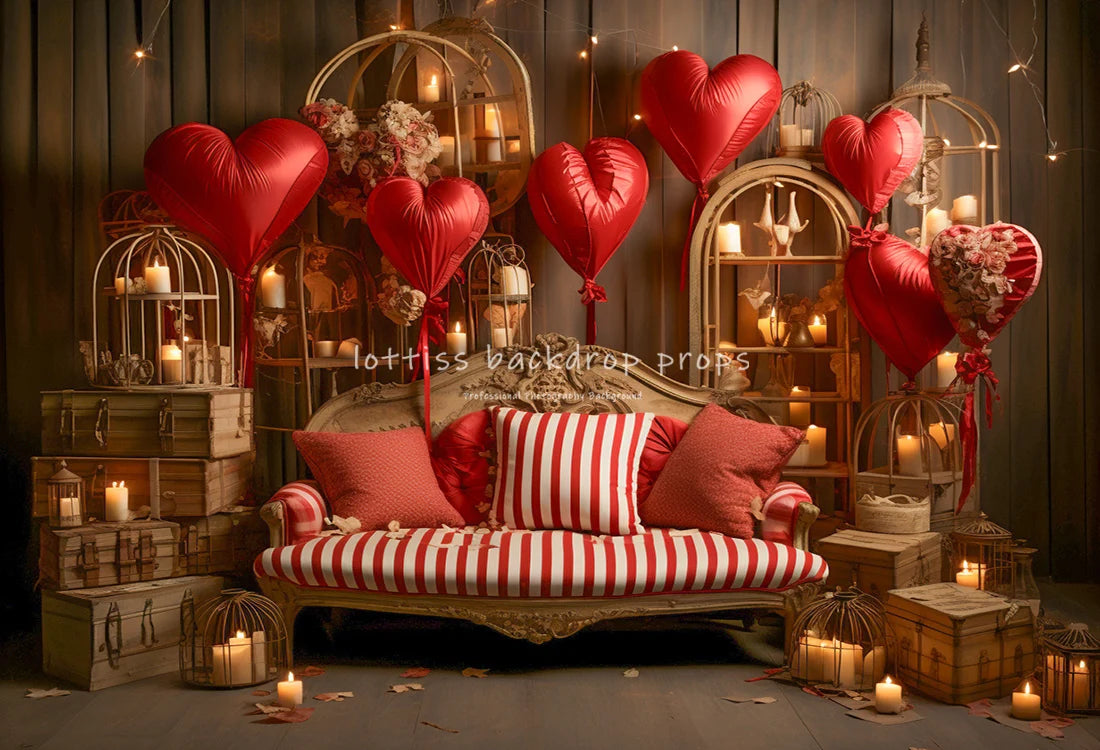 Valentine's Day Store Front Backdrops Kids Girl Photography Props Child Adult Photocall Rose Red Striped Balloon Backgrounds