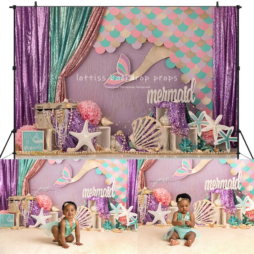 Sea Turtle Treasures Backdrop Kids Baby Photography Child Adult Photocall Birthday Cake Smash Props  Undersea Mermaid Background