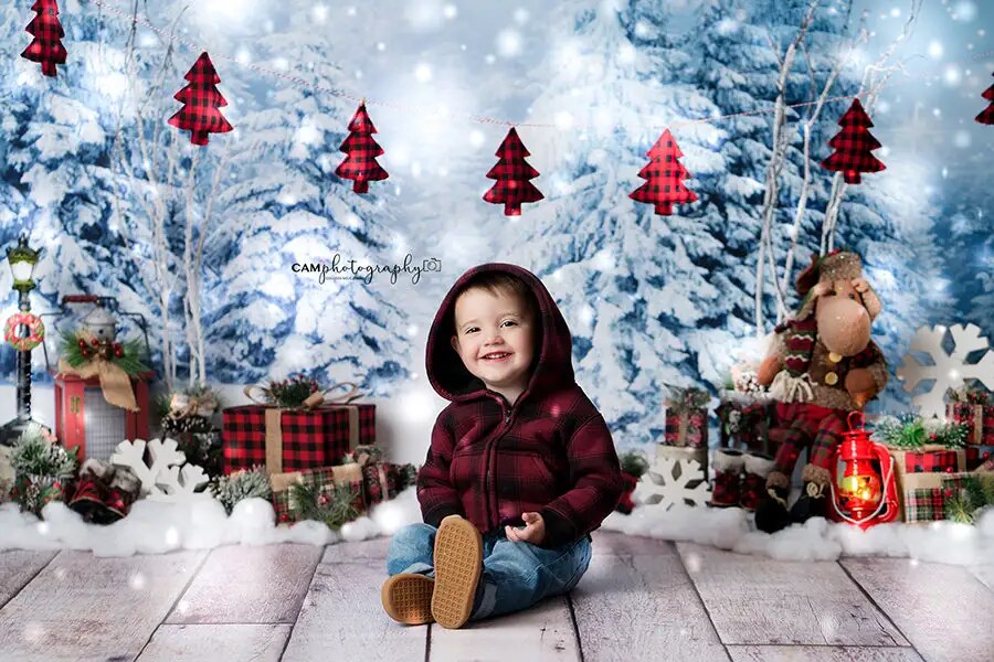 Xmas Winter Forest Toy Store House Backdrop Kids Baby Photography Props Child Birthday Adult Christmas Snowy Trees Background