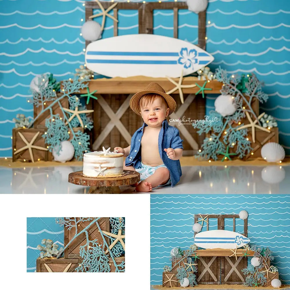 Surfboard Undersea Backdrop Kids Baby Cake Smash Photography Props Child Girls Adult Birthday Studio Backgrounds